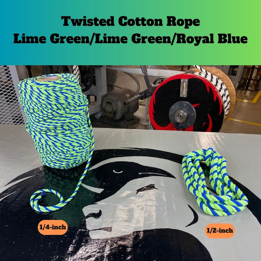 Striking Ravenox Cotton Rope featuring a bold combo of Lime Green and Royal Blue, perfect for vibrant and creative crafts or DIY projects (4525790134362)