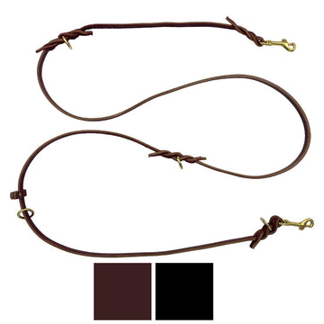 Dual swatches of Ravenox Multifunctional Leather Dog Leashes in black and burgundy, each equipped with solid brass hardware, showcasing the 8-in-1 design versatility and premium quality materials. (7838529061101)