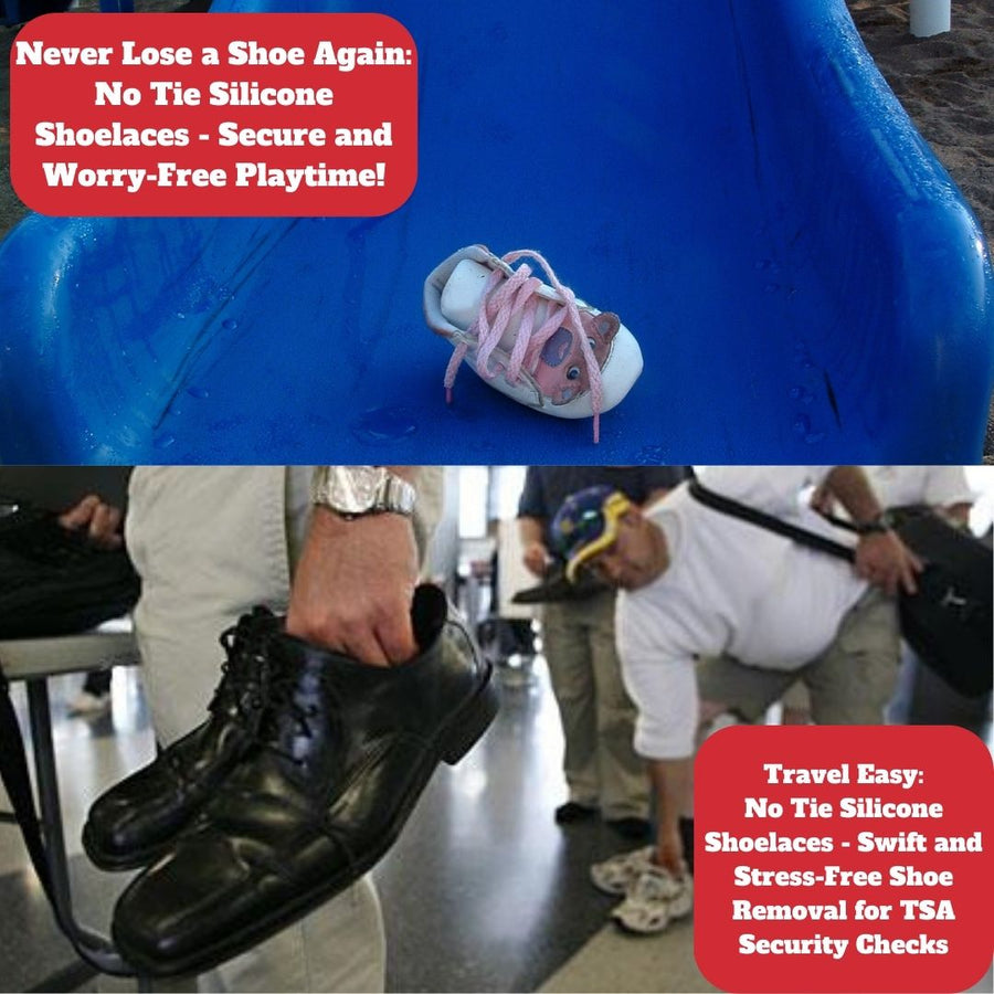 Shoes being taken off for TSA security check - No Tie Silicone Shoelaces for hassle-free airport experiences.  (8198507823341)