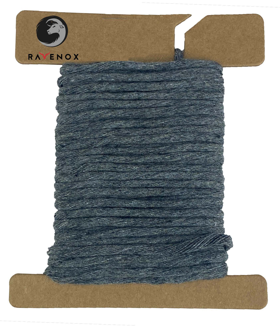 Swatch of Ravenox 2mm & 3mm Single Strand Cotton Macrame Cord in versatile Grey, displayed on a cardboard disk to exhibit the smooth color and quality. (8357474926829)