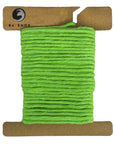 Bright Lime Green Ravenox Macrame Cord in 2mm & 3mm single strands, wrapped on a cardboard disk, showcasing the cord's vivid color and fine quality. (8357475352813)