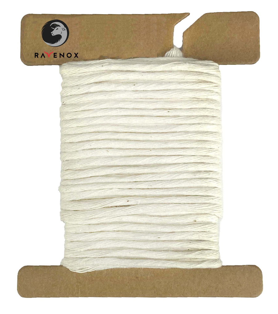 Short segment of Ravenox Natural White 100% Cotton Whipping Twine on a card, showcasing its crisp and clean hue for secure ropework. (8431823257837)