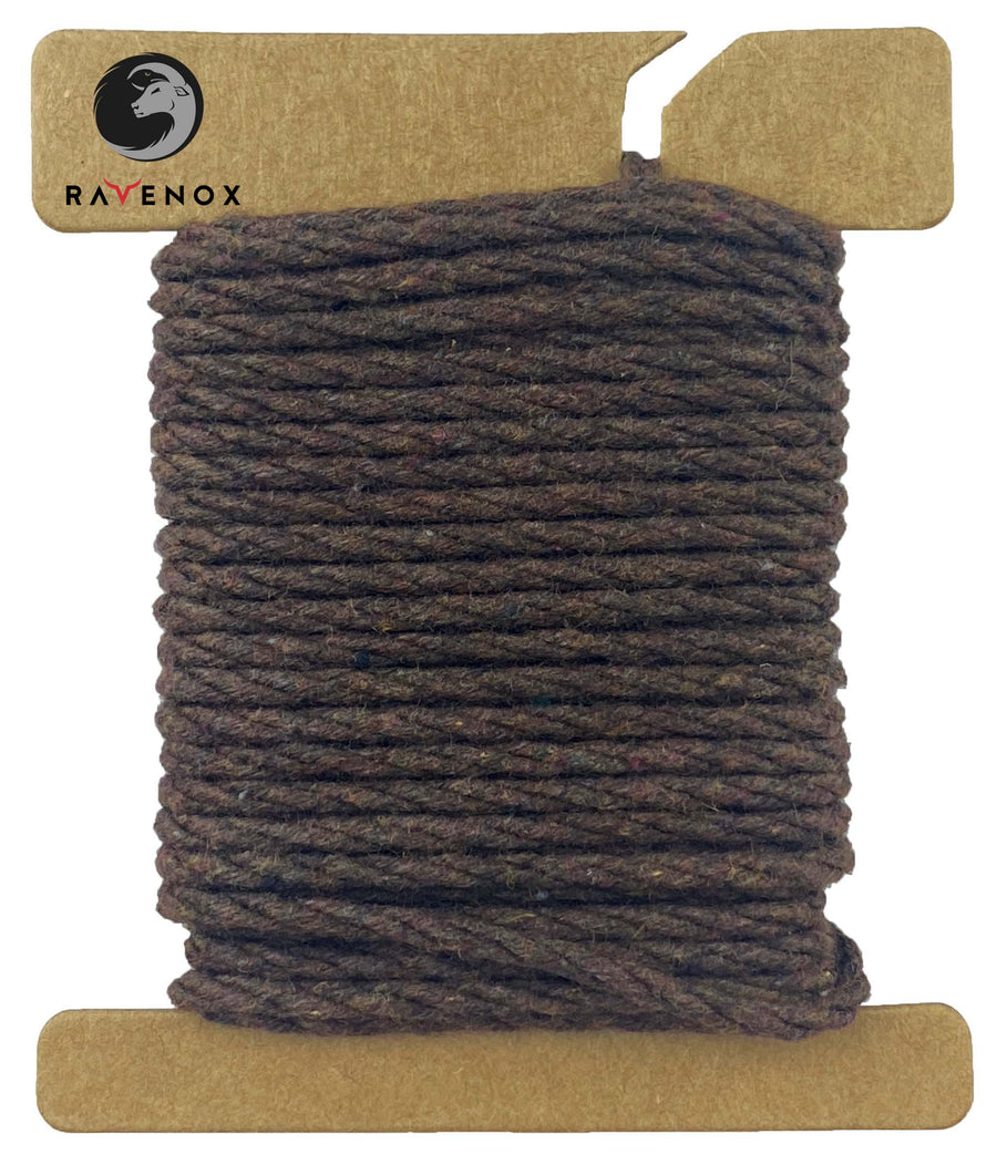 Ravenox Chocolate Macrame Cord, featuring robust 2mm & 3mm three strand thickness, wrapped on a cardboard disk to exhibit the cord's rich, deep hue. (7472510402797)
