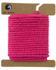 Radiant Hot Pink Ravenox Macrame Cord, in 2mm & 3mm three-strand thickness, coiled on a cardboard disk, highlighting the bright and bold color choice. (7472608477421)
