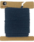 Ravenox Black Three Strand Twisted Cotton Cord in 1/8-inch and 3/16-inch sizes, neatly showcased on a cardboard disk, emphasizing the cord's bold color and texture. (3656007169)