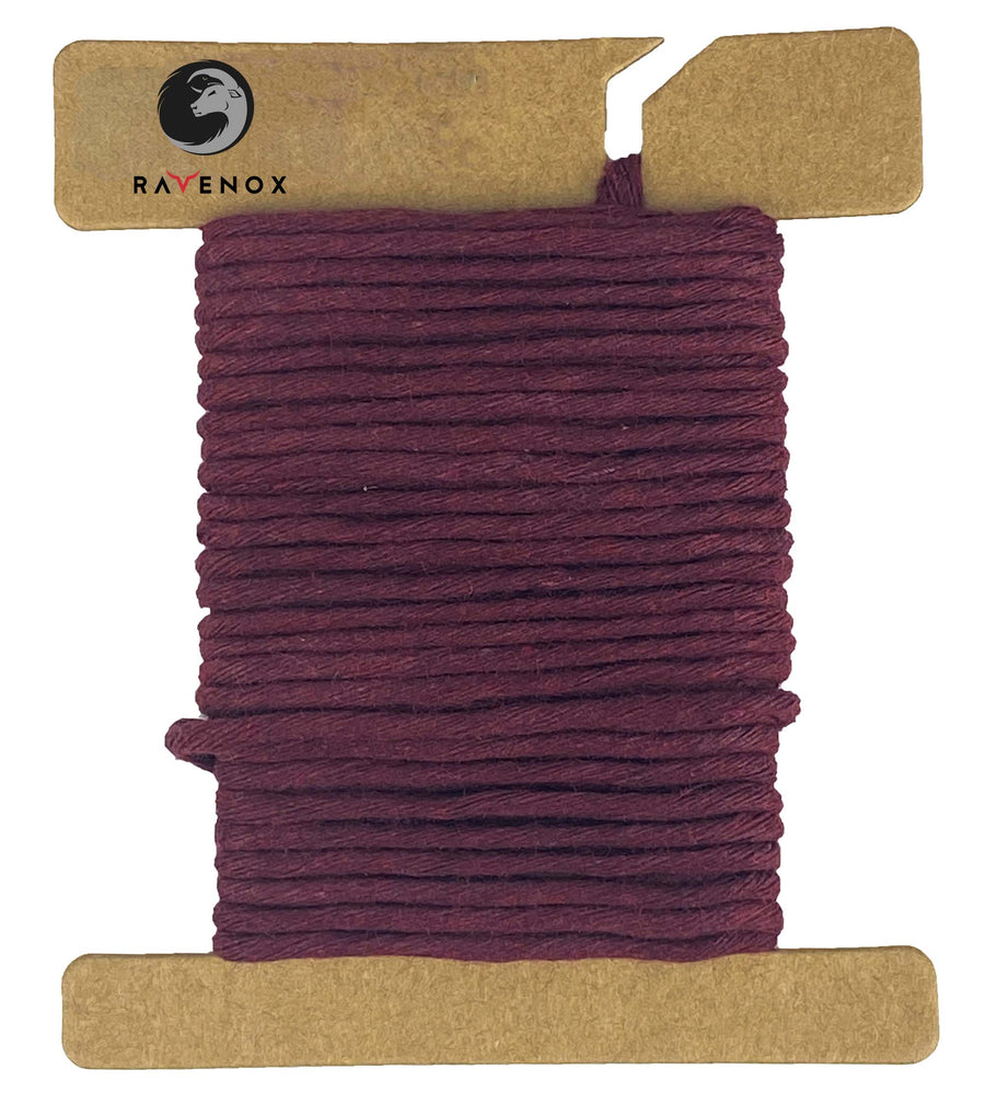 Ravenox Burgundy Cotton Whipping Twine displayed on a card, rich in color for decorative and functional whipping. (8431823257837)