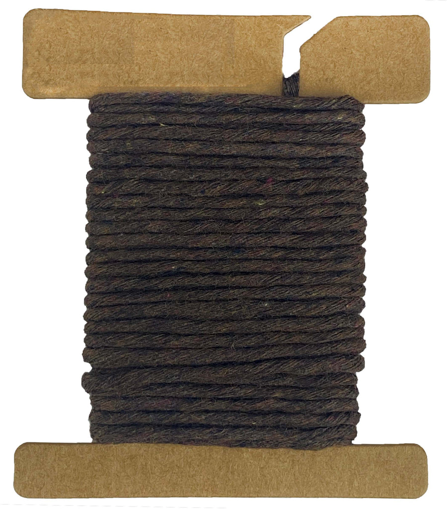 Luxurious Chocolate Ravenox Macrame Cord in 2mm & 3mm single strands, neatly wound on a cardboard disk, exemplifying the rich brown color and texture. (8357472698605)