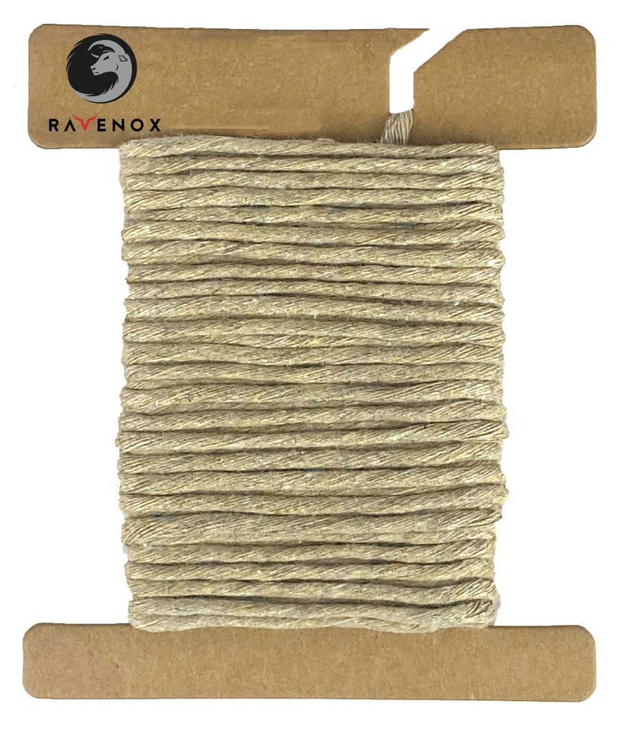 Ravenox natural beige 3mm hemp macrame cord neatly coiled on a small card, displaying the cord's fine texture and eco-friendly material. (8431218819309)