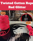 Ravenox's Red Glitter Cotton Rope, shimmering with vibrant color and sparkle, perfect for adding a festive or glamourous touch to crafting and decor projects. (5652915457)