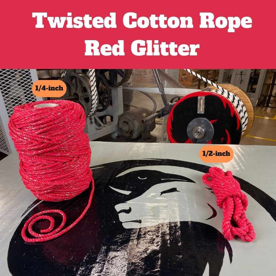 Ravenox's Red Glitter Cotton Rope, shimmering with vibrant color and sparkle, perfect for adding a festive or glamourous touch to crafting and decor projects. (5652915457)