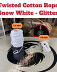 Sparkling Ravenox Snow White Glitter Cotton Rope, adding a touch of shimmer and elegance to crafting, décor, or DIY projects. (1744262135898)
