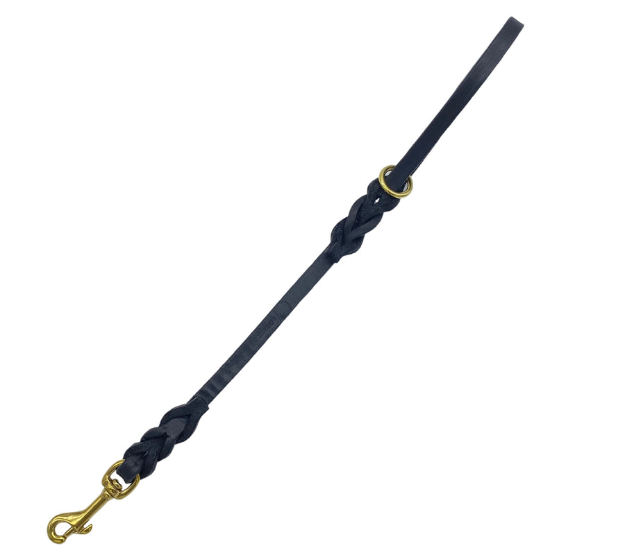 18-inch black latigo leather braided dog leash, handcrafted for strength and durability with solid brass hardware, ideal for training, vet visits, and ensuring safety in crowded places. (7765017264365)