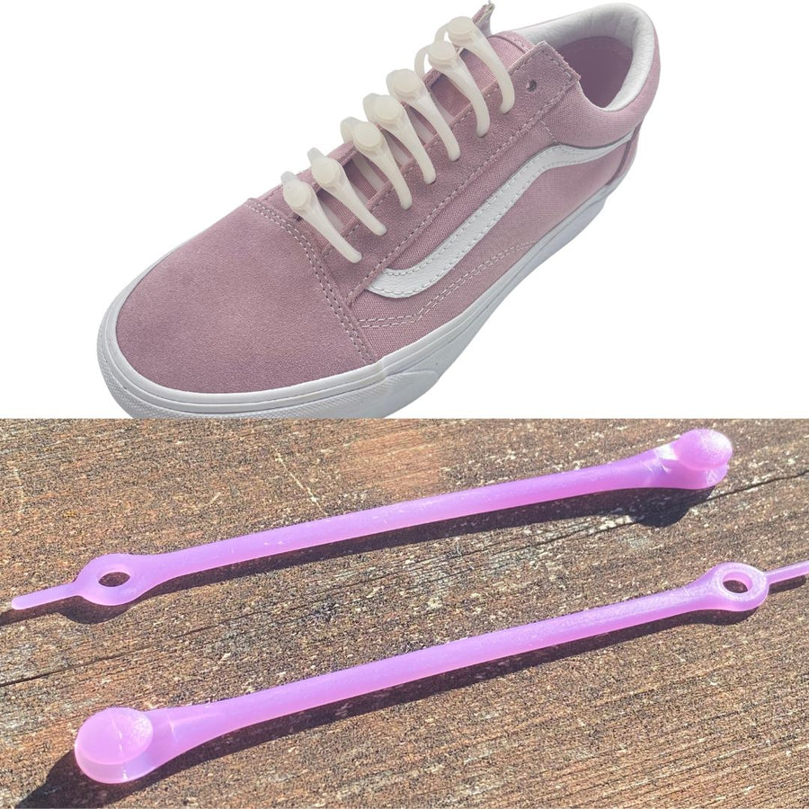 UV Changing No Tie Silicone Shoelaces on shoe turns purple under UV light - Fun and eye-catching color transformation. (8198507823341)