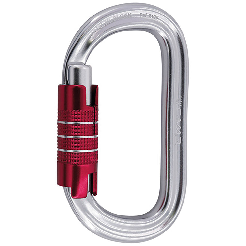 CAMP Oval XL 3Lock 2125 silver-colored oval carabiner with red sleeve