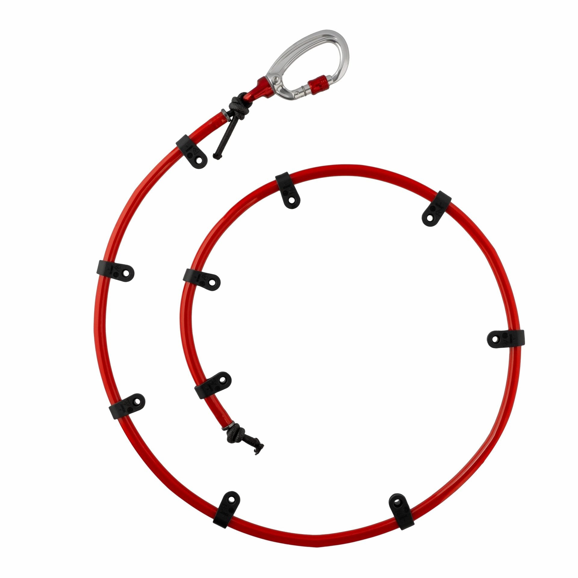 DMM Tendon red tube and elastic assembly with mounting clips and one swivel carabiner