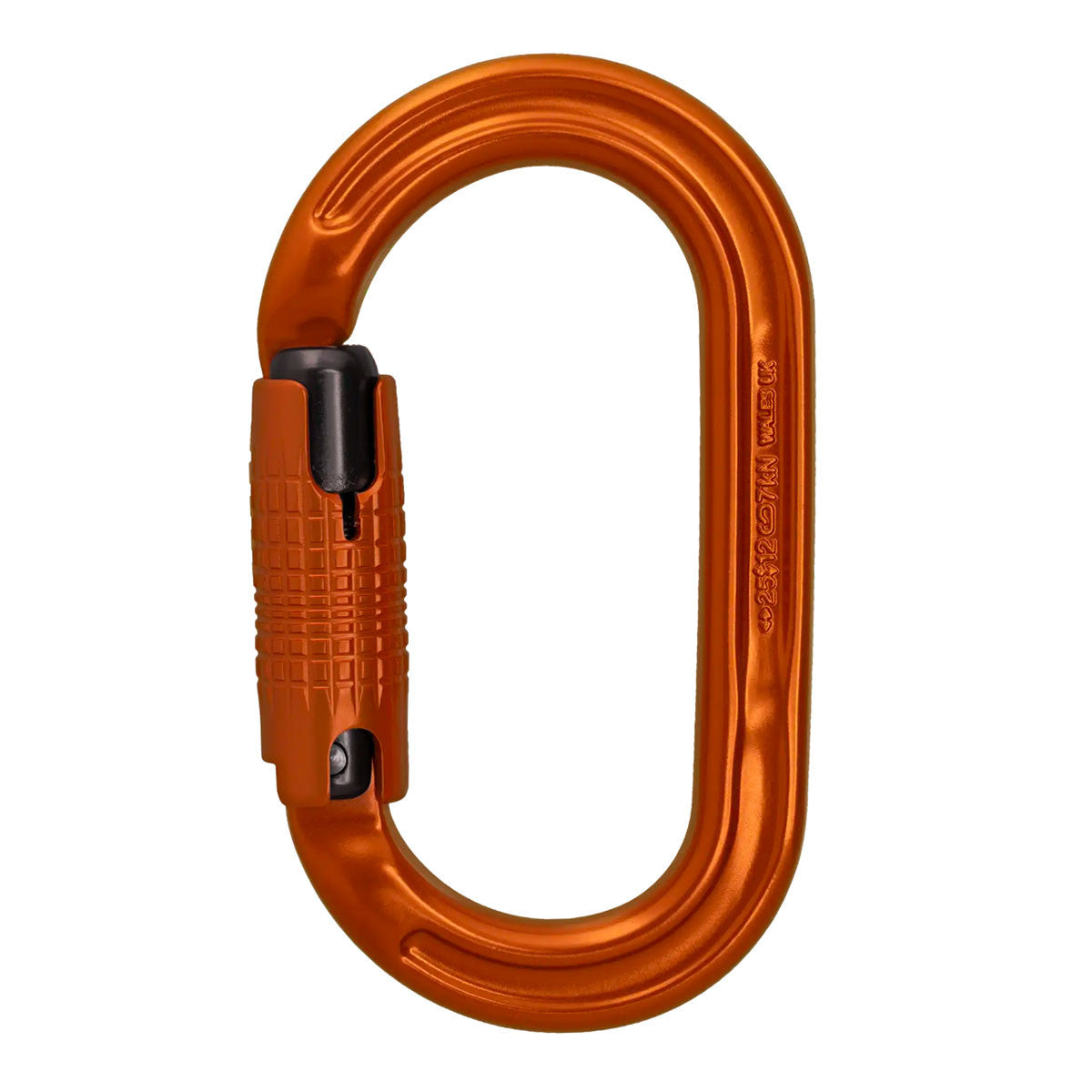 DMM Ultra O Locksafe A327OR oval carabiner in orange with black gate nose