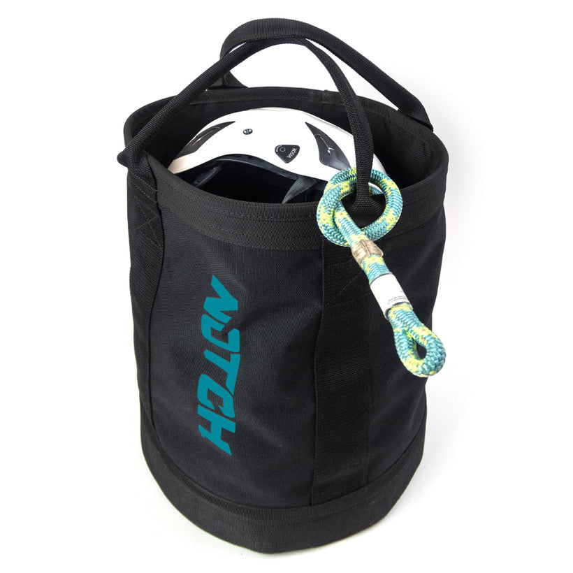 Notch 250 Rope Bag - Black and Teal; rope and helmet shown are not included
