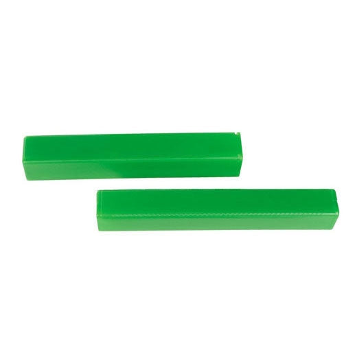 Two green sliding halves of one empty Notch chainsaw file storage box