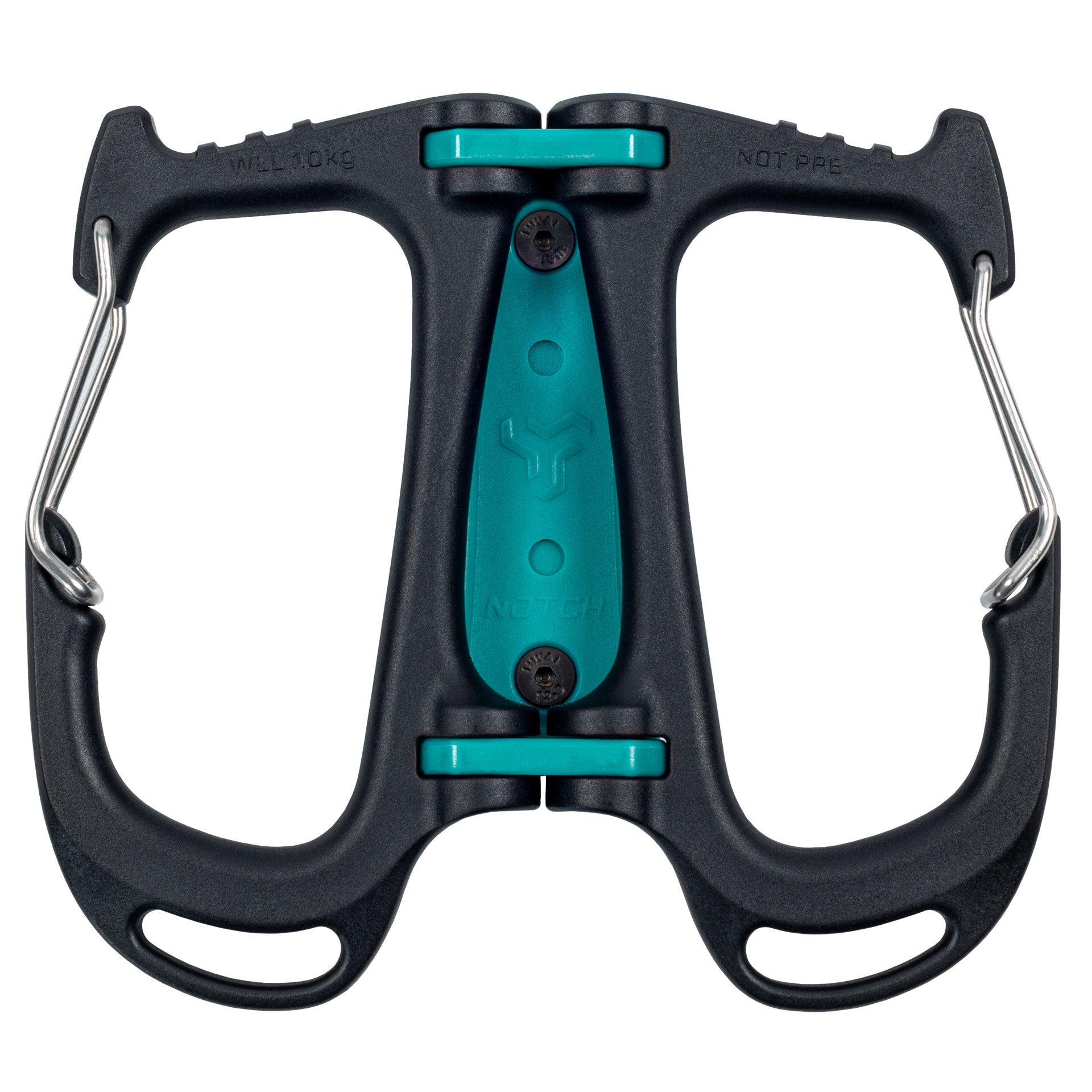 One black and teal Notch Cargo tool carrier with two wire-gate arms opened flat