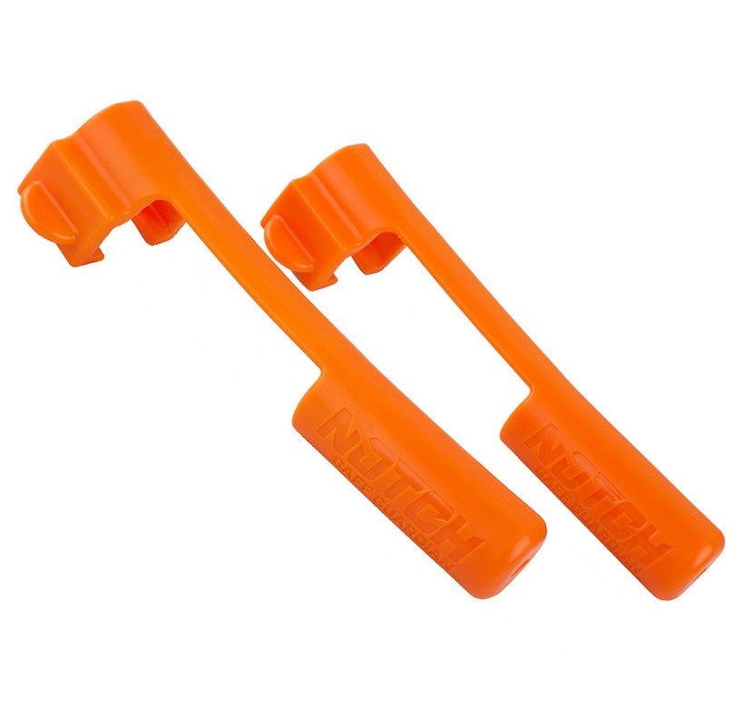 Pair of orange Notch Gaff Guardian II climbing-gaff protective covers
