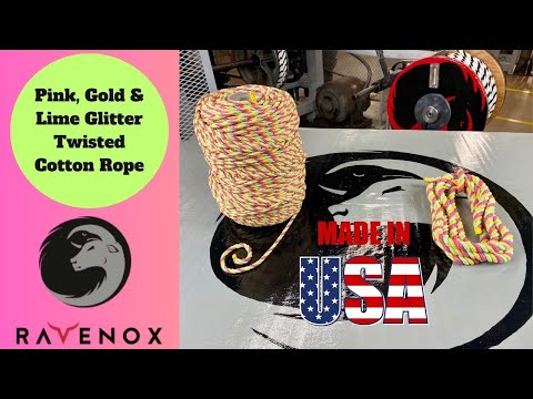 Ravenox Pink, Gold, Lime Glitter Combo Twisted Cotton Rope video showcasing varied sizes, sustainable production, and versatile uses. Perfect for crafts, decor, and more.