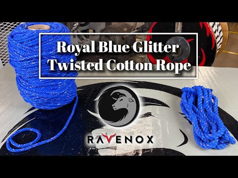 Ravenox Royal Blue Glitter Twisted Cotton Rope video, showcasing sizes, versatile uses for crafting and outdoor adventures, and emphasizing sustainable, eco-friendly manufacturing.