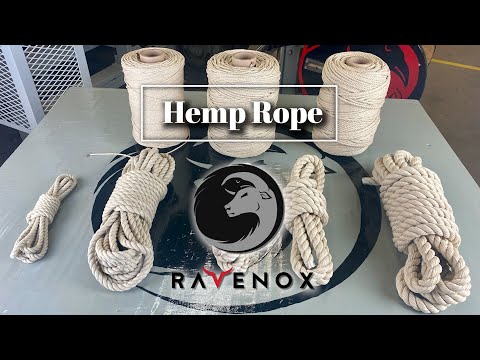 Thumbnail image for a video titled 'USA's Only Hemp Rope Manufacturer: Ravenox Twisted Hemp Ropes Review & Uses,' showcasing a close-up of the twisted texture of Ravenox hemp ropes with an American flag watermark in the background, symbolizing its domestic production.