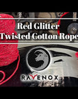 Ravenox Red Glitter Twisted Cotton Rope video, highlighting various sizes, diverse applications for DIY projects and outdoor activities, and underscoring eco-friendly, sustainable production