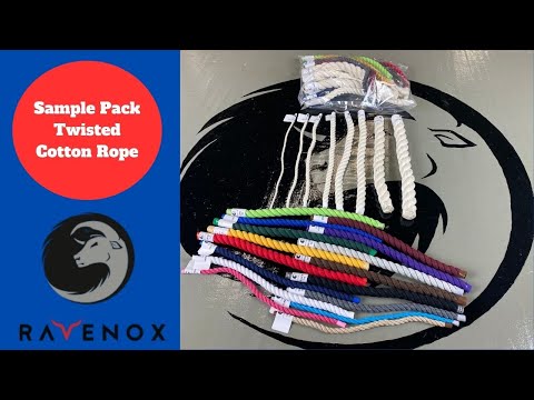 Video showcasing Ravenox Twisted Cotton Rope sample pack, highlighting various sizes, sustainable manufacturing practices, and diverse applications for everyday use.