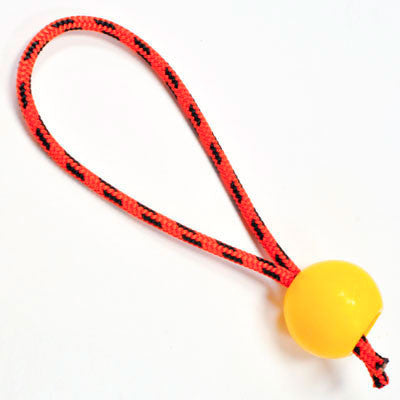 Rope Logic retrieval ball shown in yellow with a loop of red-and-black accessory cord; supplied color may vary.