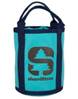 Sherrilltree Simple Rope Bag with teal fabric body and dark carrying handles.