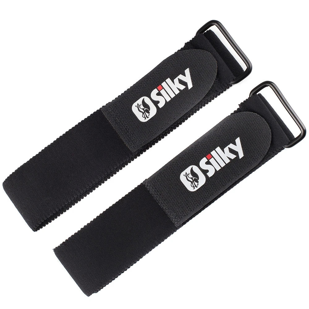 Pair of Silky elastic leg straps with hook-and-loop closures