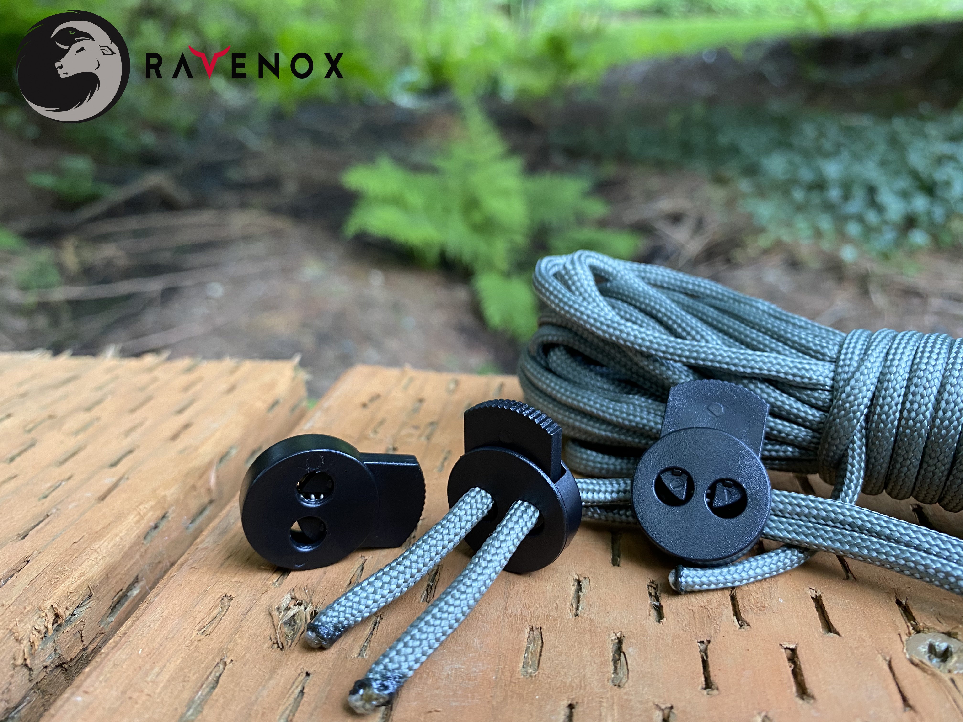 Ravenox Dual Hole Circle Black Cord Locks for 550 Paracord Projects COVID-19 Face Masks Bungee Cords (5241986154647)