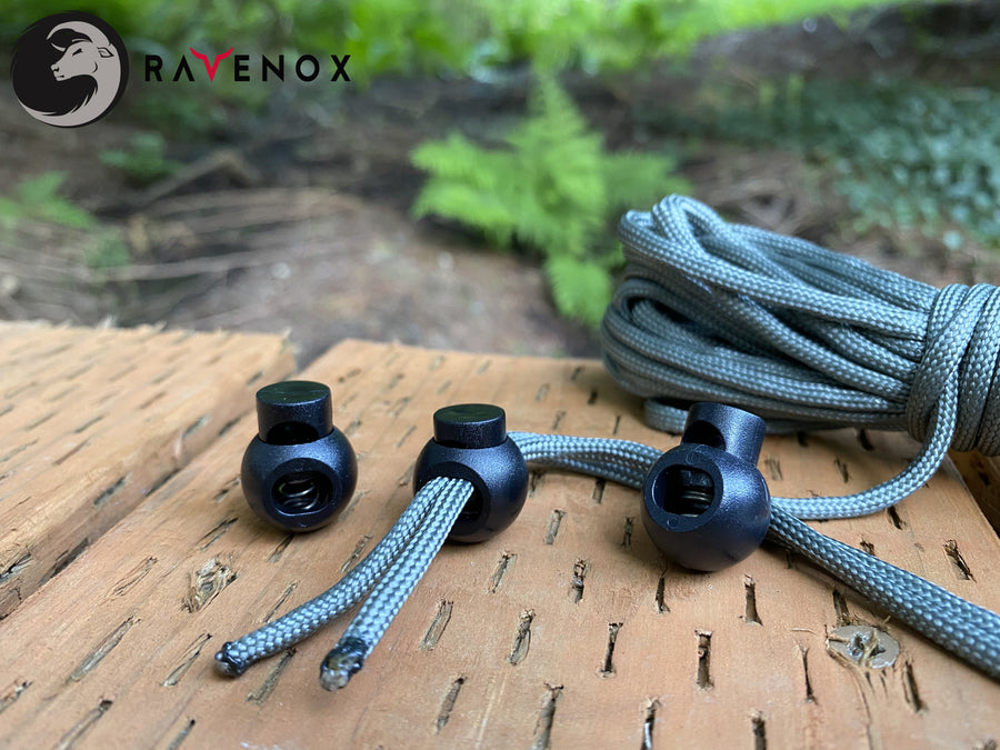 Ravenox Round Ball Cord Locks | Plastic Toggles for Paracord Black / 10 Pack