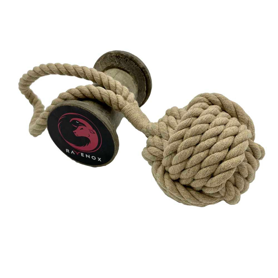 Ravenox dog toys tug chew dental hygiene fetch training knotted twisted hemp rope  balls pet - Tan  (7105505886408)