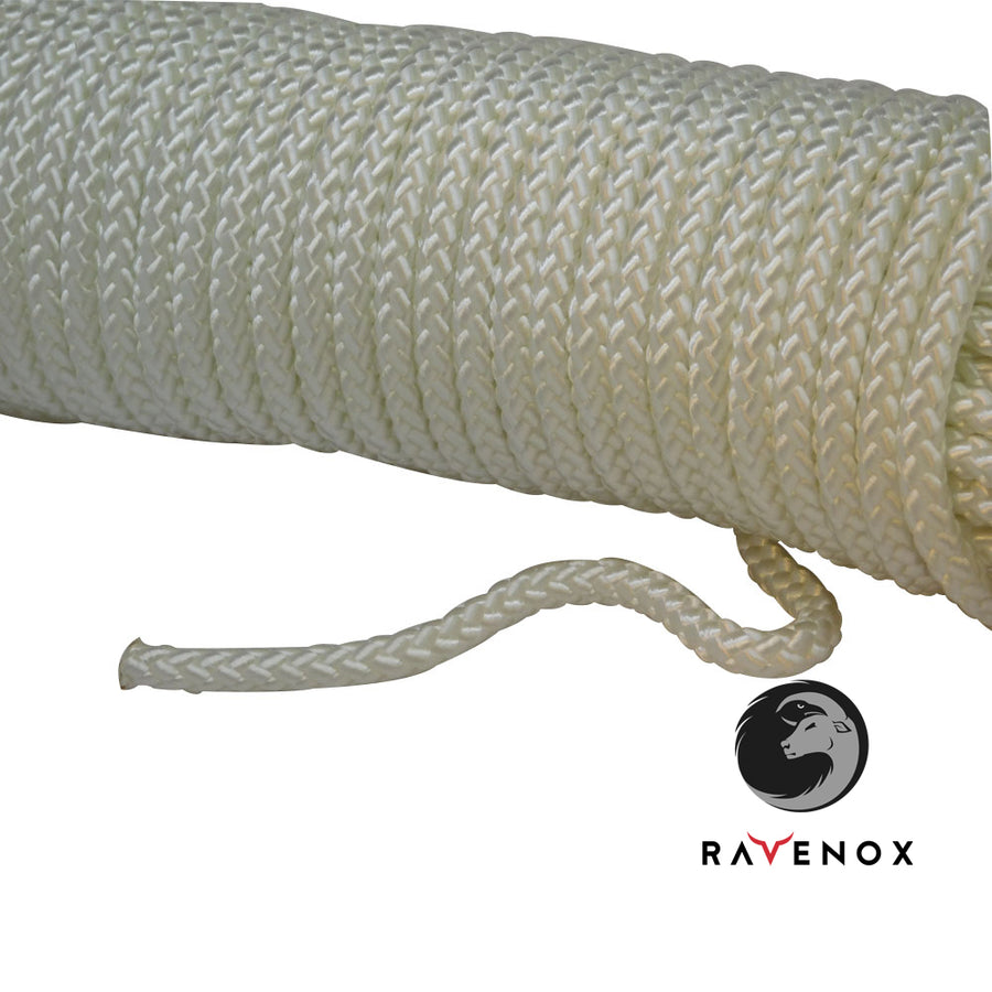 Ravenox Diamond Braid Nylon Ropes | Made in The USA - Milspec White / 1/8-Inch x 100-Feet