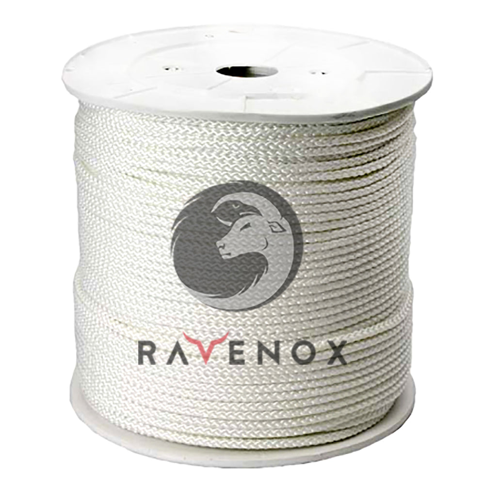 Ravenox Diamond Braid Nylon Ropes | Made in The USA - Milspec White / 1/8-Inch x 100-Feet