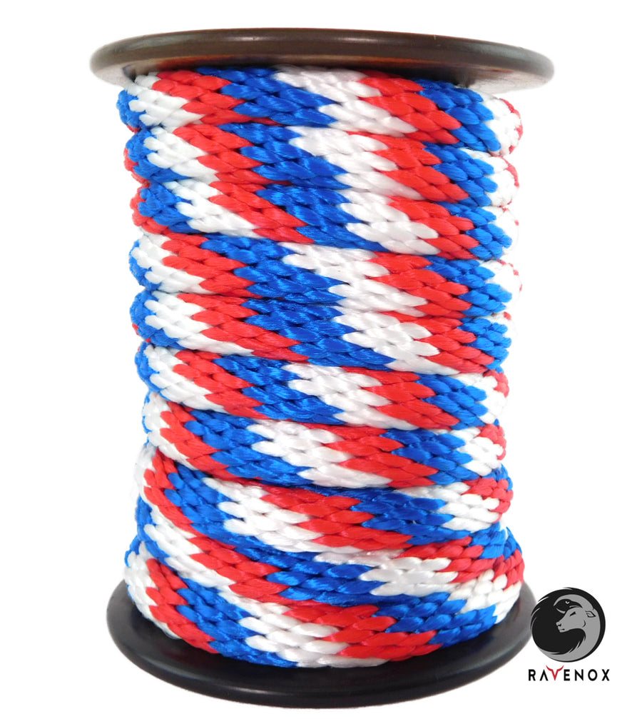Ravenox Patriotic Braided Utility Rope | Red, White & Blue Rope 1/4 inch x 100 Feet