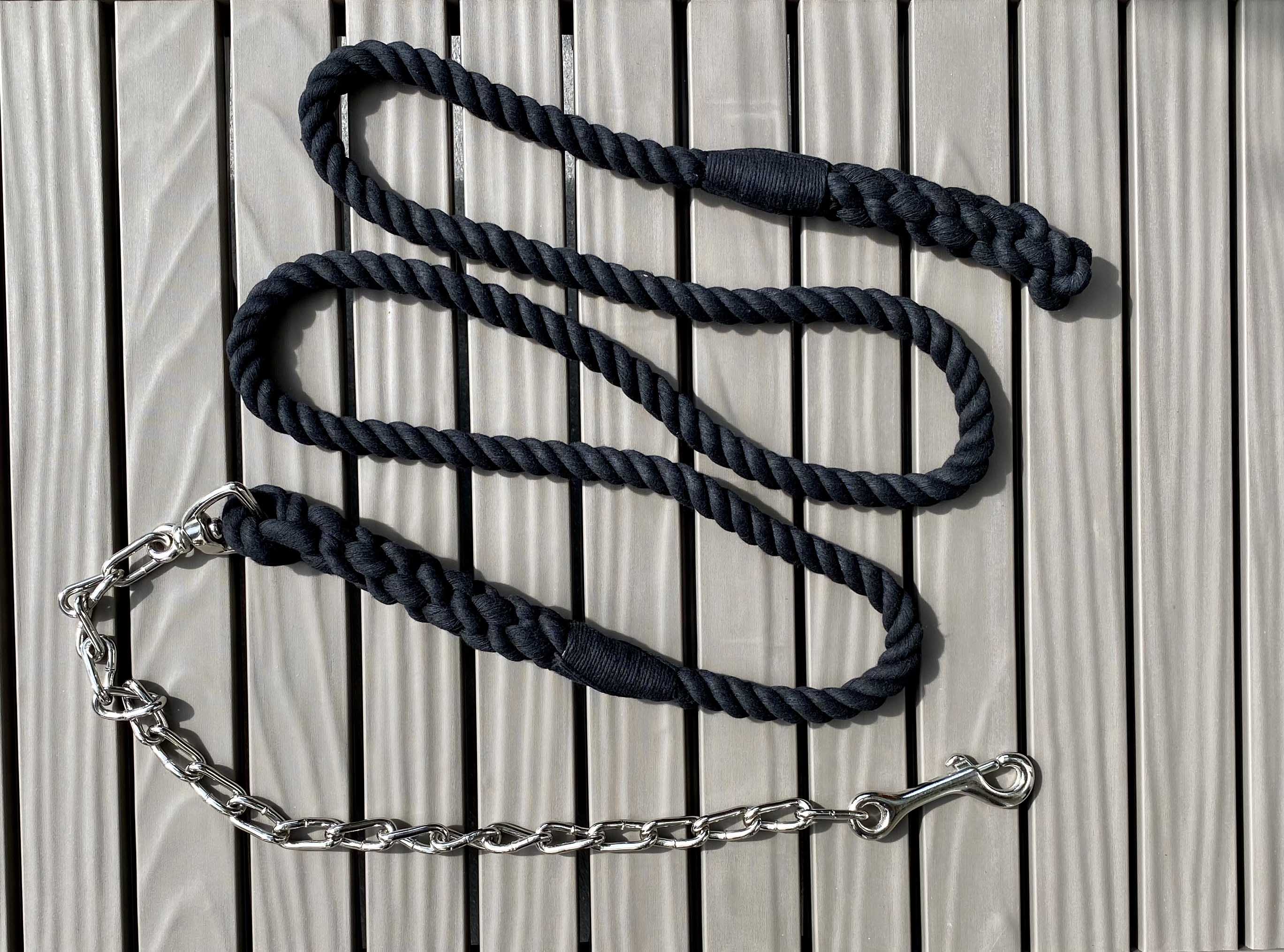 Ravenox Handmade Cotton Rope Horse Lead with Chain Black (1806013268058)