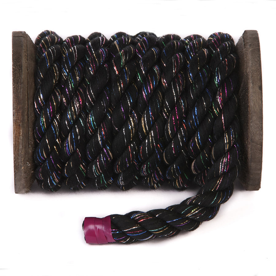 Ravenox Glitter Twisted Cotton Rope | Black Cord with Sparkles