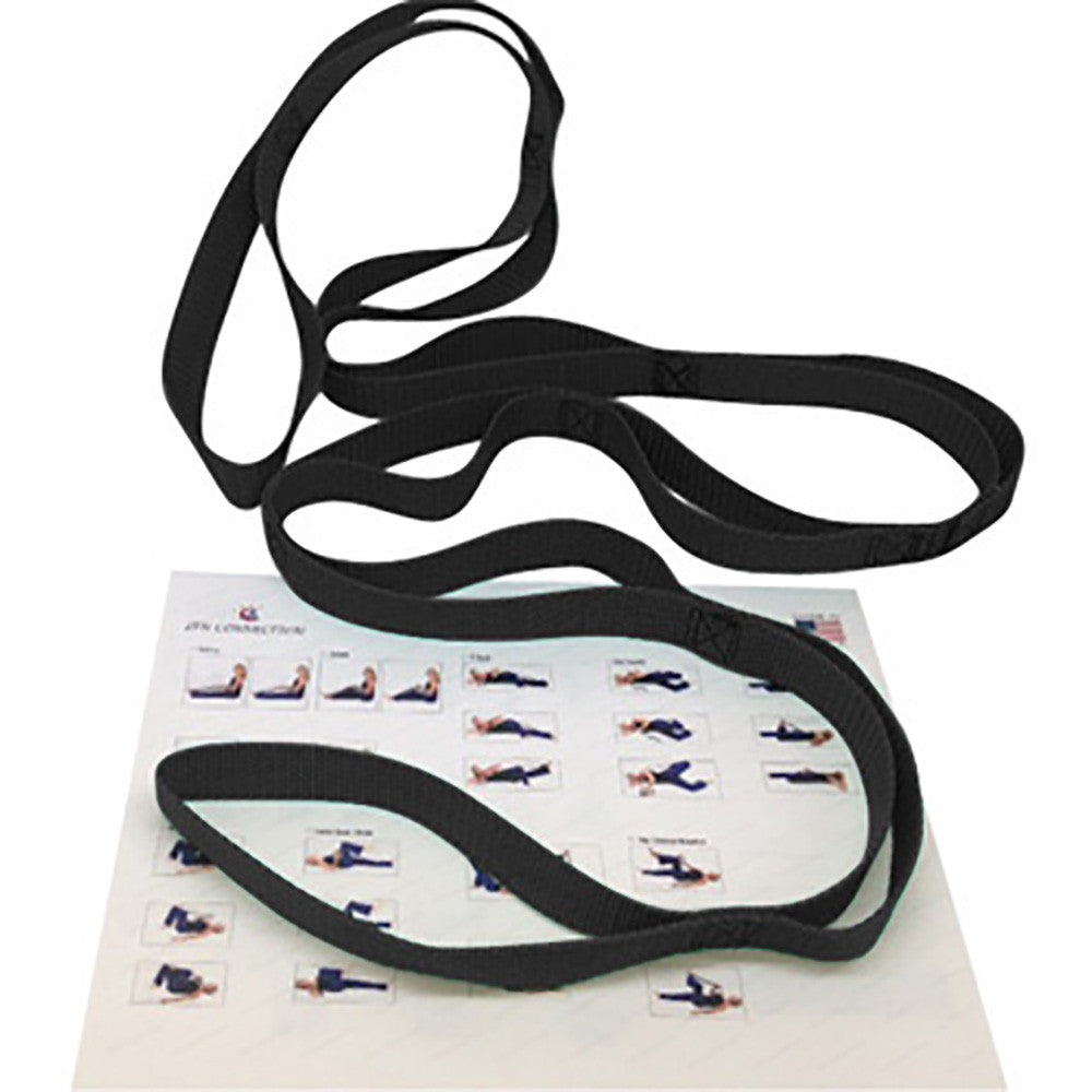 Ravenox Yoga Strap for Stretching and Flexibility in Black Pictured Laying on Stretching Poses Guide (683212609)