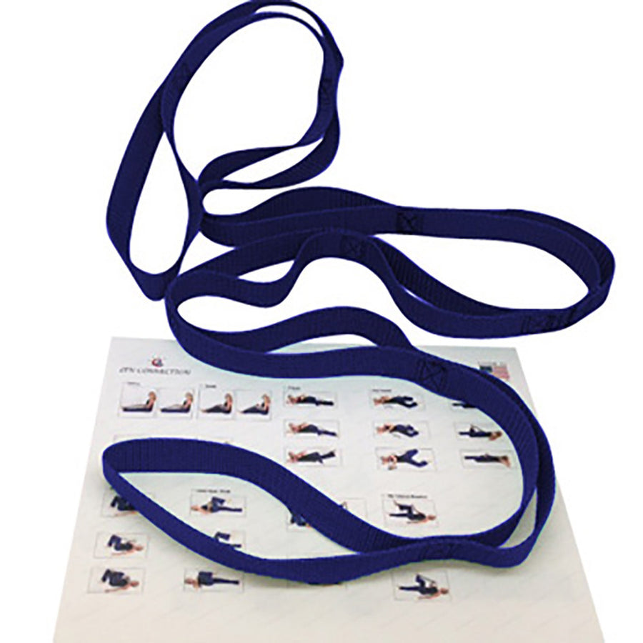 Ravenox Yoga Strap for Stretching and Flexibility in Blue Pictured Laying on Stretching Poses Guide (683212609)