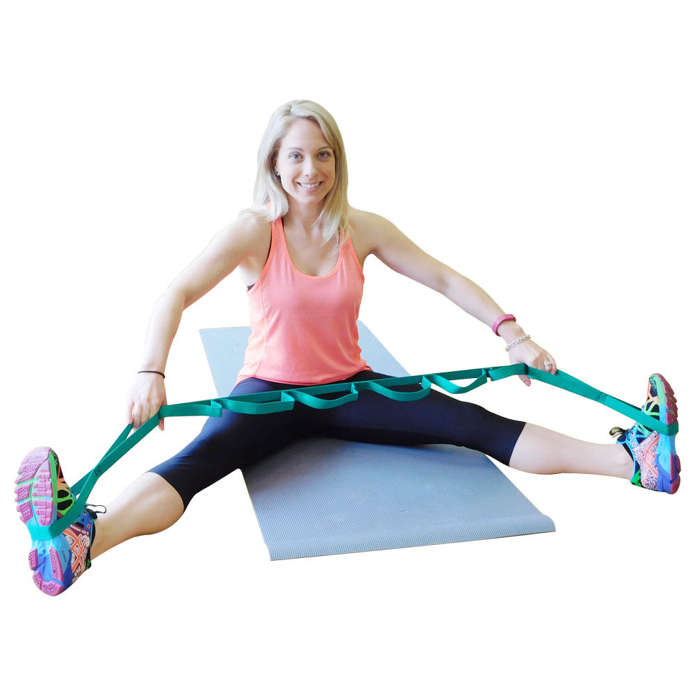 Ravenox Yoga Strap for Stretching and Flexibility in Green Being Used by Fitness Woman  (683212609)