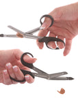 Black Handled Ravenox EMT Scissors cutting through a penny. (4297616705)