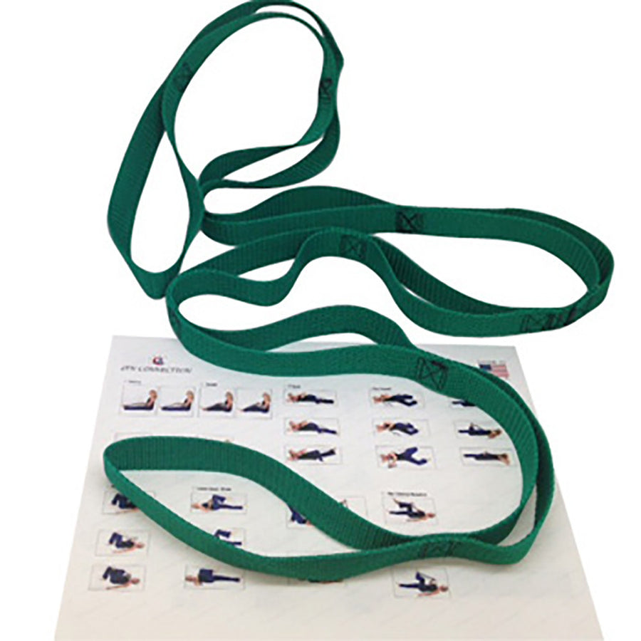 Ravenox Yoga Strap for Stretching and Flexibility in Green Pictured Laying on Stretching Poses Guide (683212609)