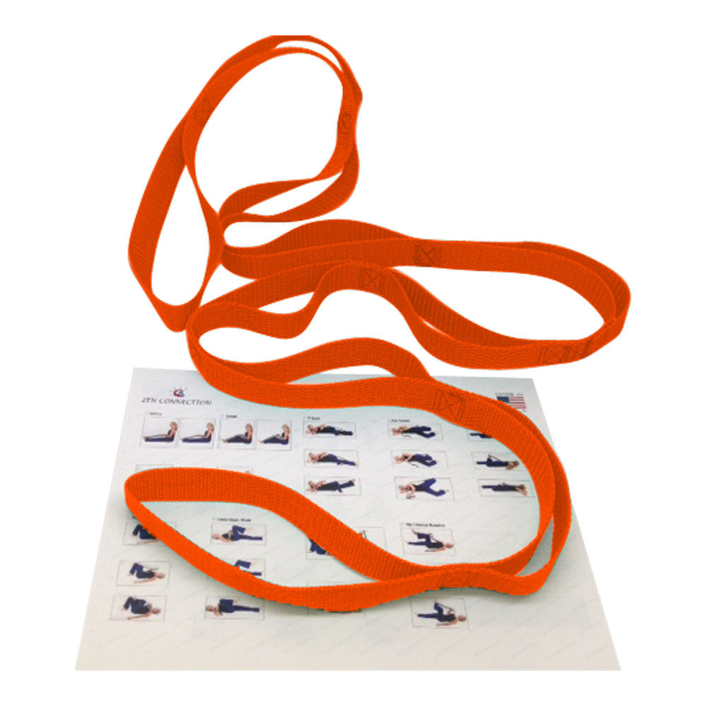 Ravenox Yoga Strap for Stretching and Flexibility in Orange Pictured Laying on Stretching Poses Guide (683212609)