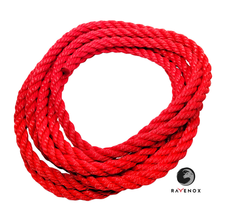 Ravenox Red Twisted Polypropylene Rope | Thick Colorful Cordage 3/8-Inch x 50-Feet