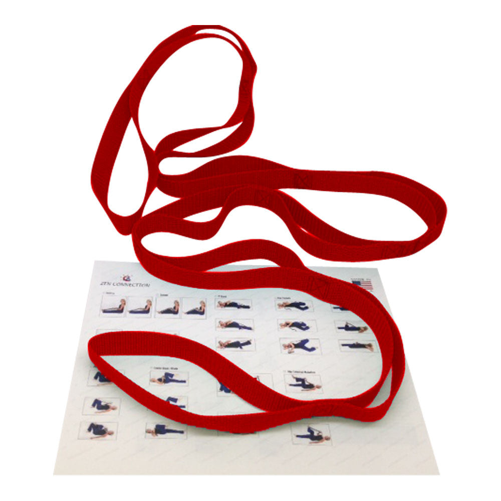 Ravenox Yoga Strap for Stretching and Flexibility in Red Pictured Laying on Stretching Poses Guide (683212609)