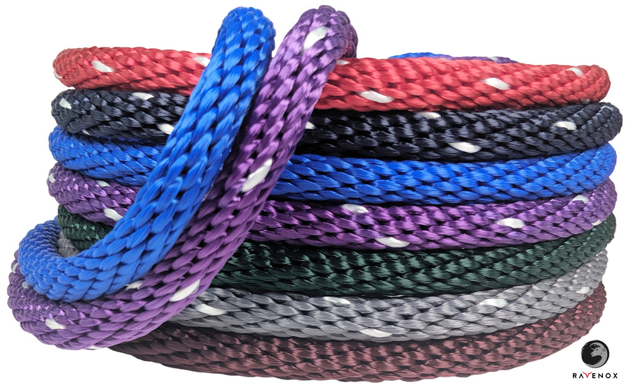 Stack of various colored Solid Braid Polyester Ropes by Ravenox. (4578876915802)