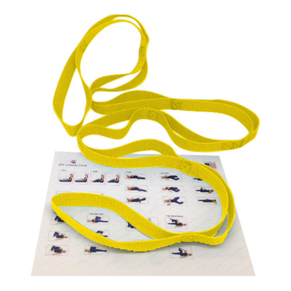 Ravenox Yoga Strap for Stretching and Flexibility in Yellow Pictured Laying on Stretching Poses Guide (683212609)